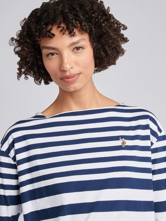 Womens Gradient Stripe Boatneck T-Shirt in Navy Iris