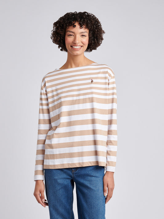 Womens Gradient Stripe Boatneck T-Shirt in Natural