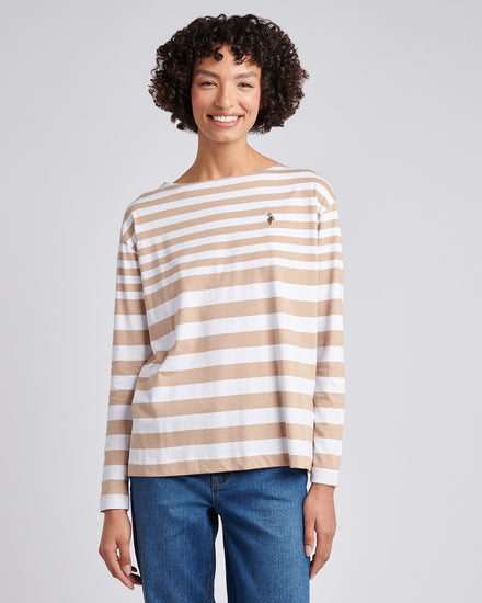 Womens Gradient Stripe Boatneck T-Shirt in Natural