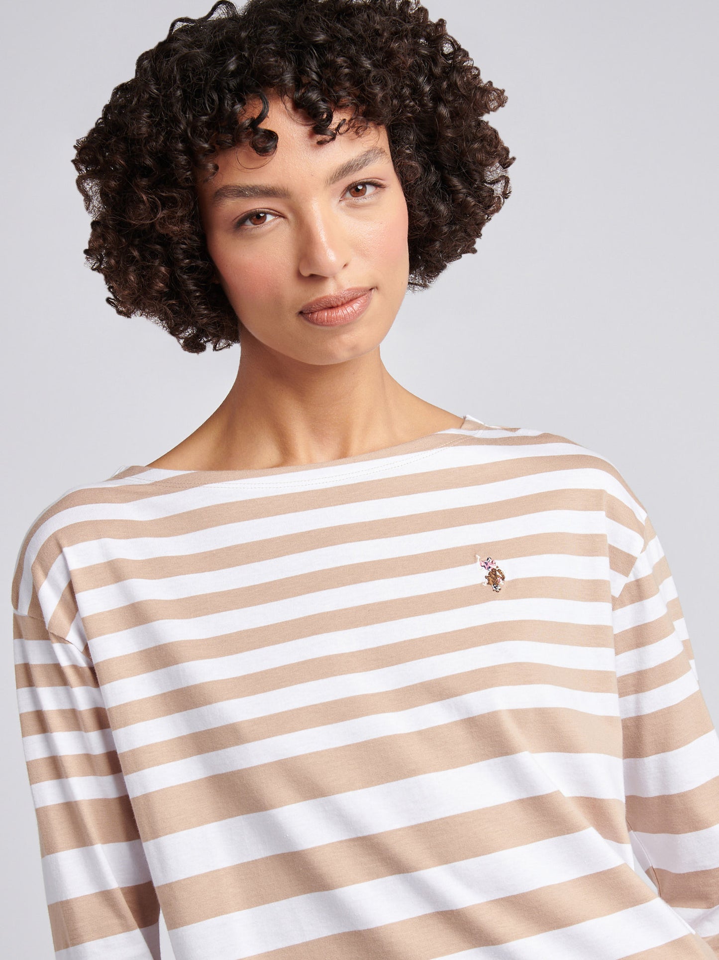 Womens Gradient Stripe Boatneck T-Shirt in Natural