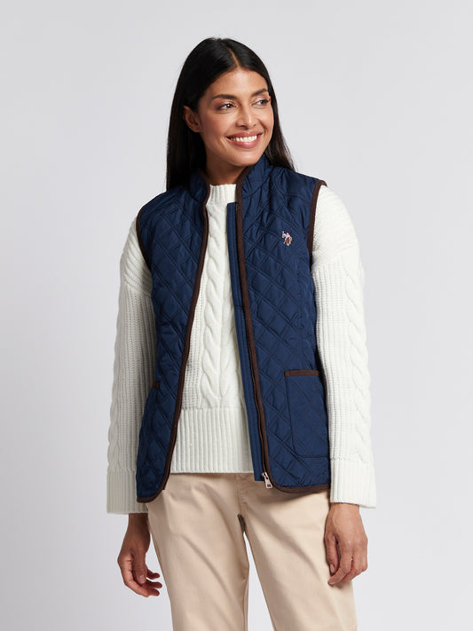 Womens Bound Quilted Hacking Gilet in Navy Iris