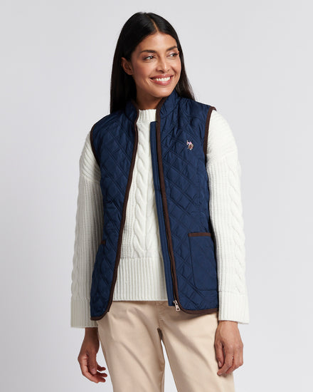 Womens Bound Quilted Hacking Gilet in Navy Iris
