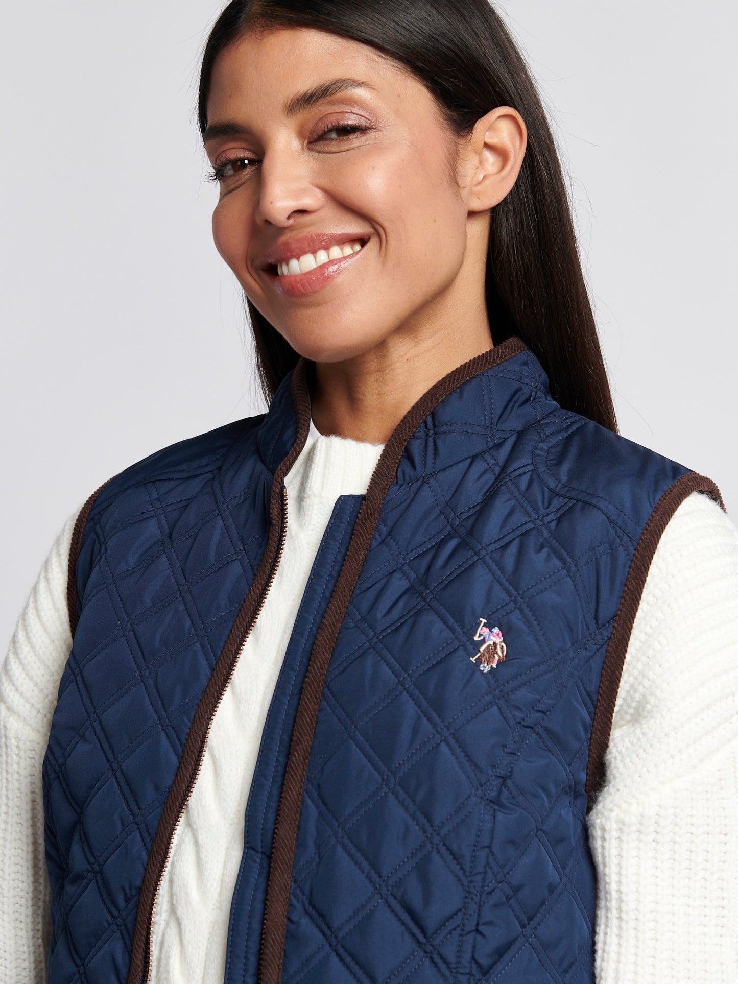 Womens Bound Quilted Hacking Gilet in Navy Iris