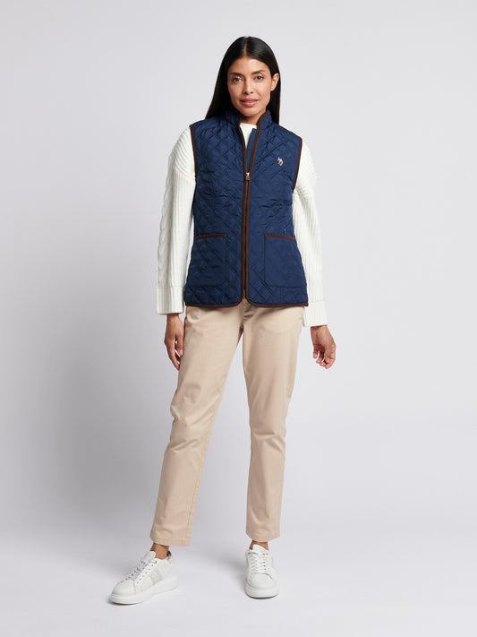 Womens Bound Quilted Hacking Gilet in Navy Iris