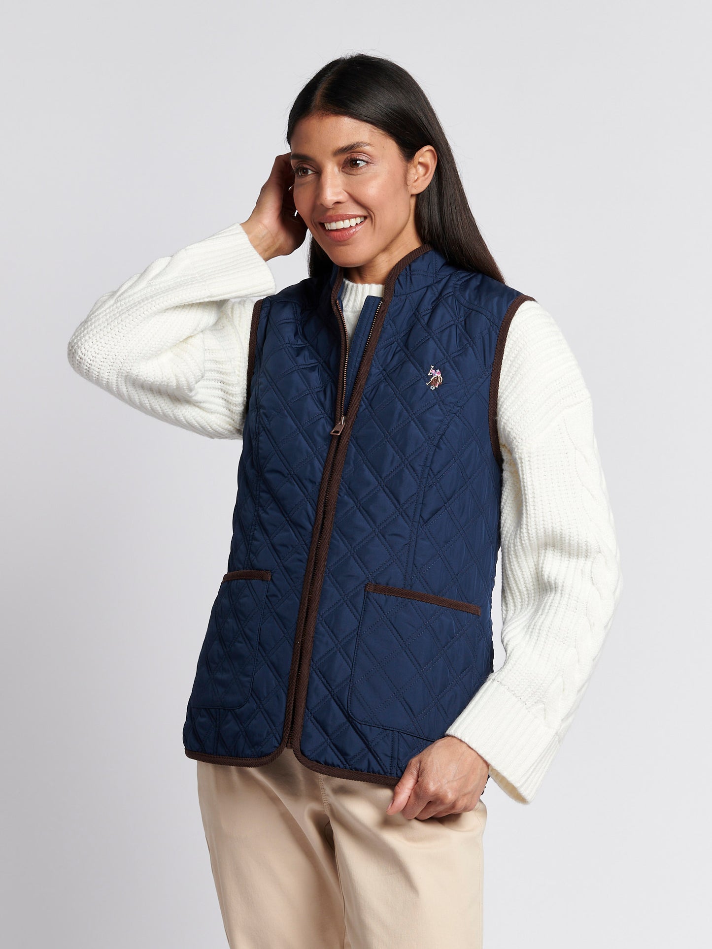 Womens Bound Quilted Hacking Gilet in Navy Iris