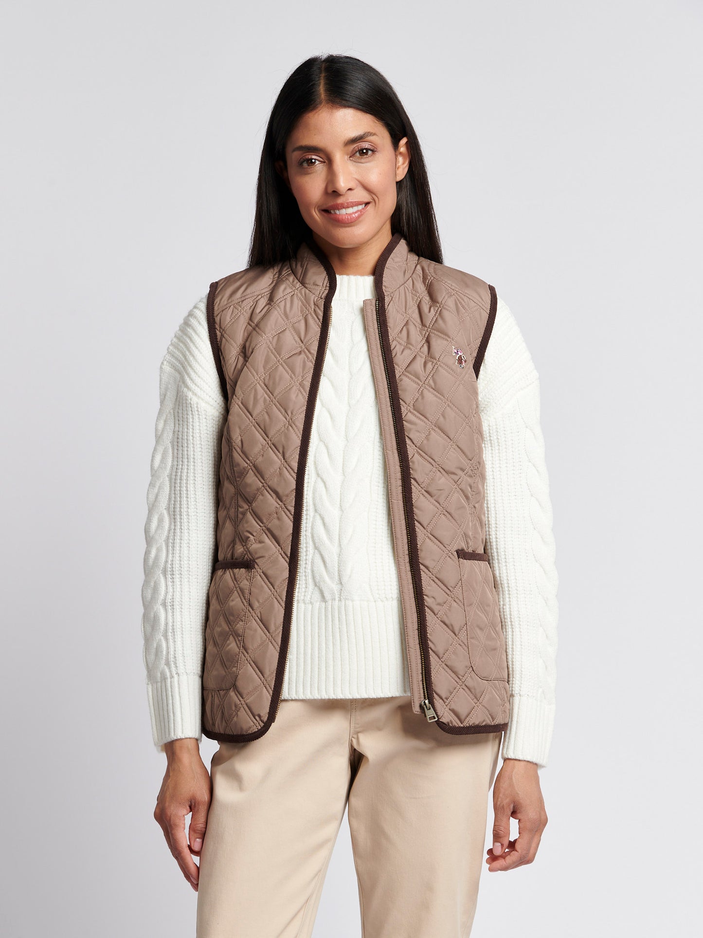 Womens Bound Quilted Hacking Gilet in Leafless Tree