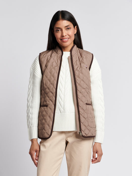 Womens Bound Quilted Hacking Gilet in Leafless Tree