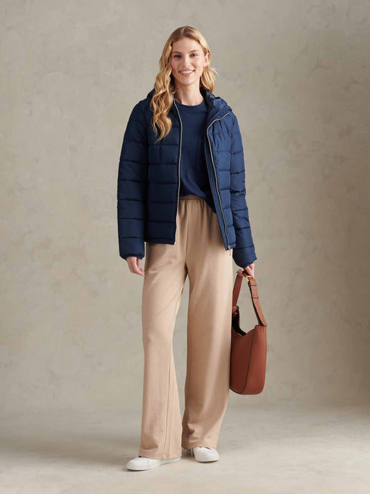 Womens Quilted Hooded Puffer Coat in Navy Iris