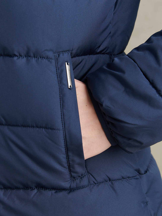 Womens Quilted Hooded Puffer Coat in Navy Iris