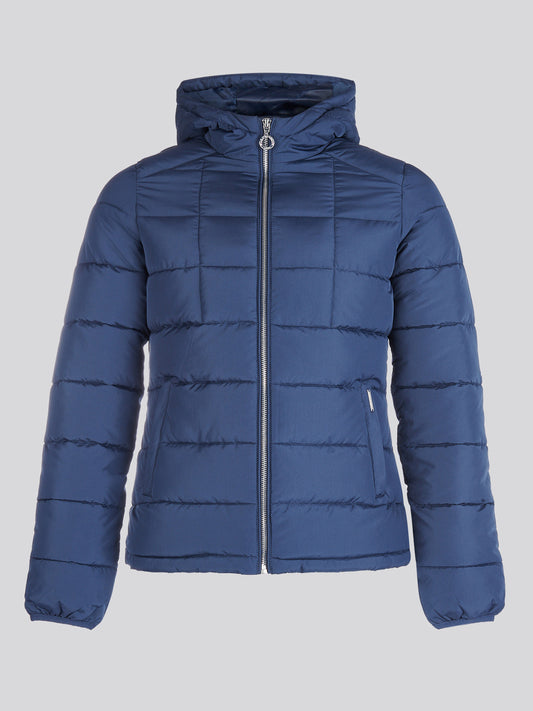 Womens Quilted Hooded Puffer Coat in Navy Iris