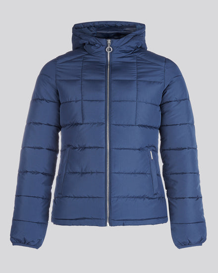 Womens Quilted Hooded Puffer Coat in Navy Iris