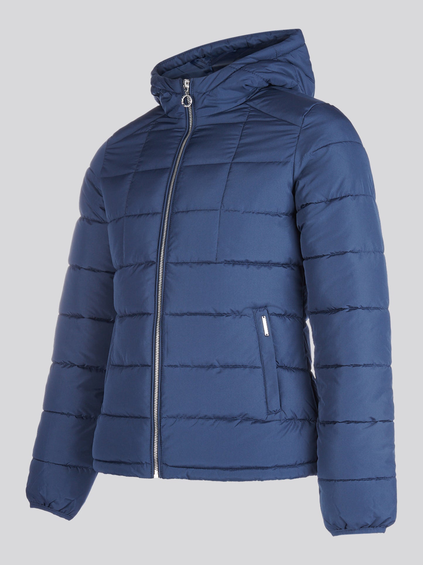 Womens Quilted Hooded Puffer Coat in Navy Iris