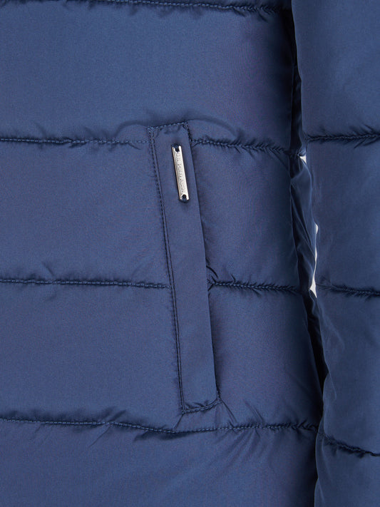 Womens Quilted Hooded Puffer Coat in Navy Iris