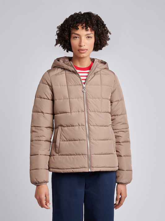Womens Quilted Hooded Puffer Coat in Leafless Tree