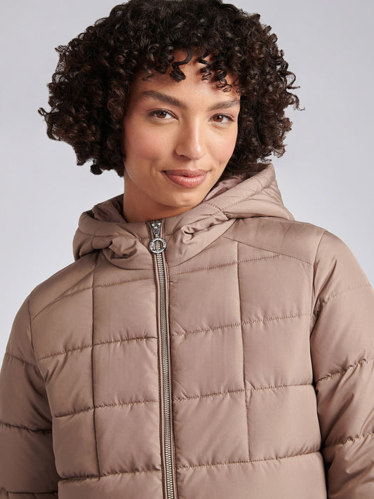 Womens Quilted Hooded Puffer Coat in Leafless Tree