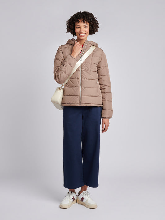 Womens Quilted Hooded Puffer Coat in Leafless Tree