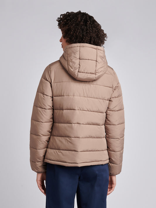 Womens Quilted Hooded Puffer Coat in Leafless Tree