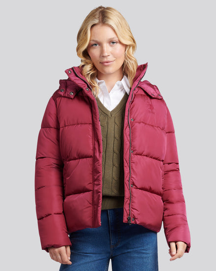 Womens Sateen Puffer Jacket in Beaujolais