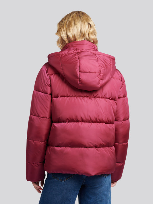 Womens Sateen Puffer Jacket in Beaujolais