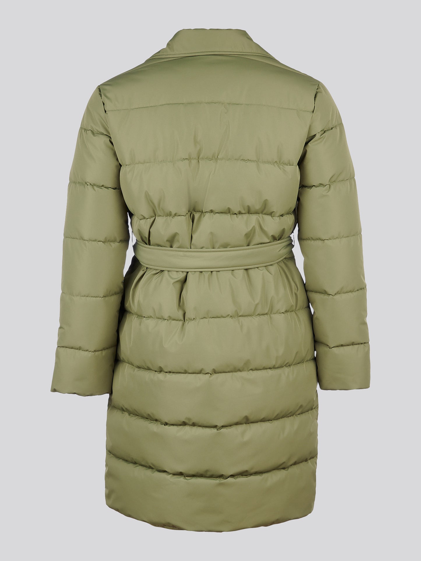 Womens Puffer Trench Coat in Kalamata Green