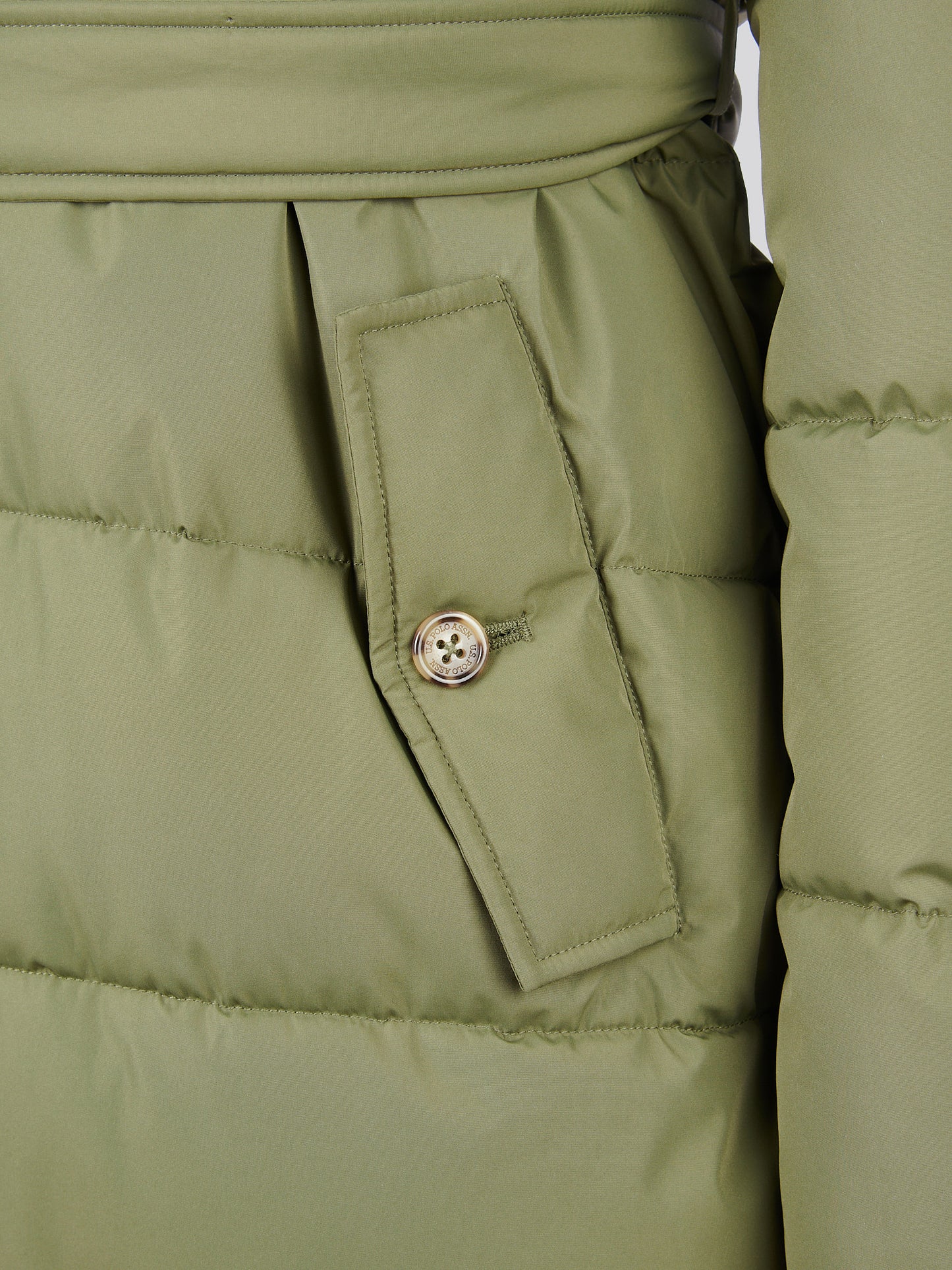 Womens Puffer Trench Coat in Kalamata Green