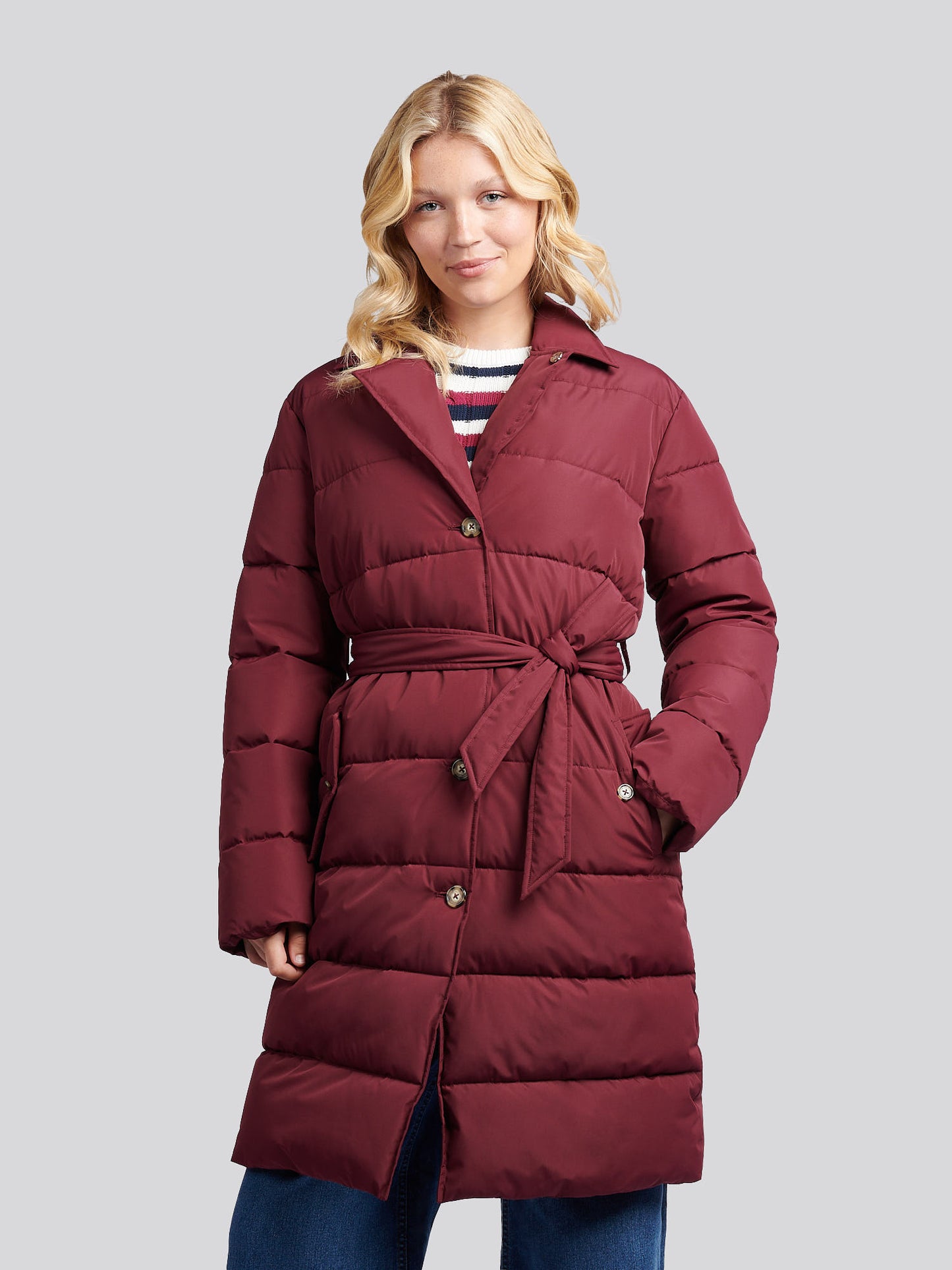 Womens Puffer Trench Coat in Fig