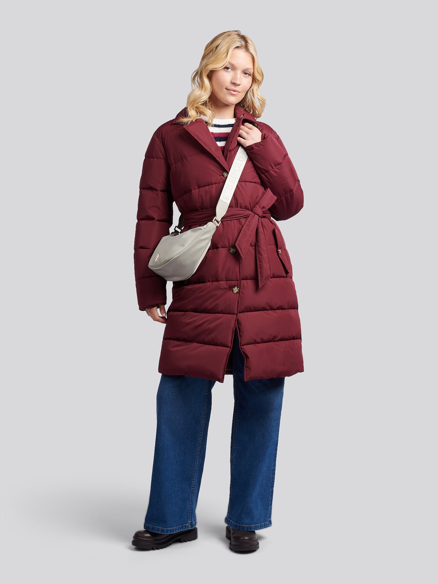 Womens Puffer Trench Coat in Fig