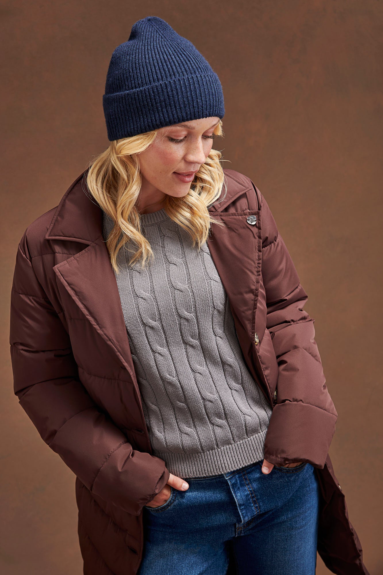 Womens Puffer Trench Coat in Puce