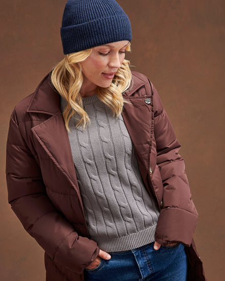 Womens Puffer Trench Coat in Puce