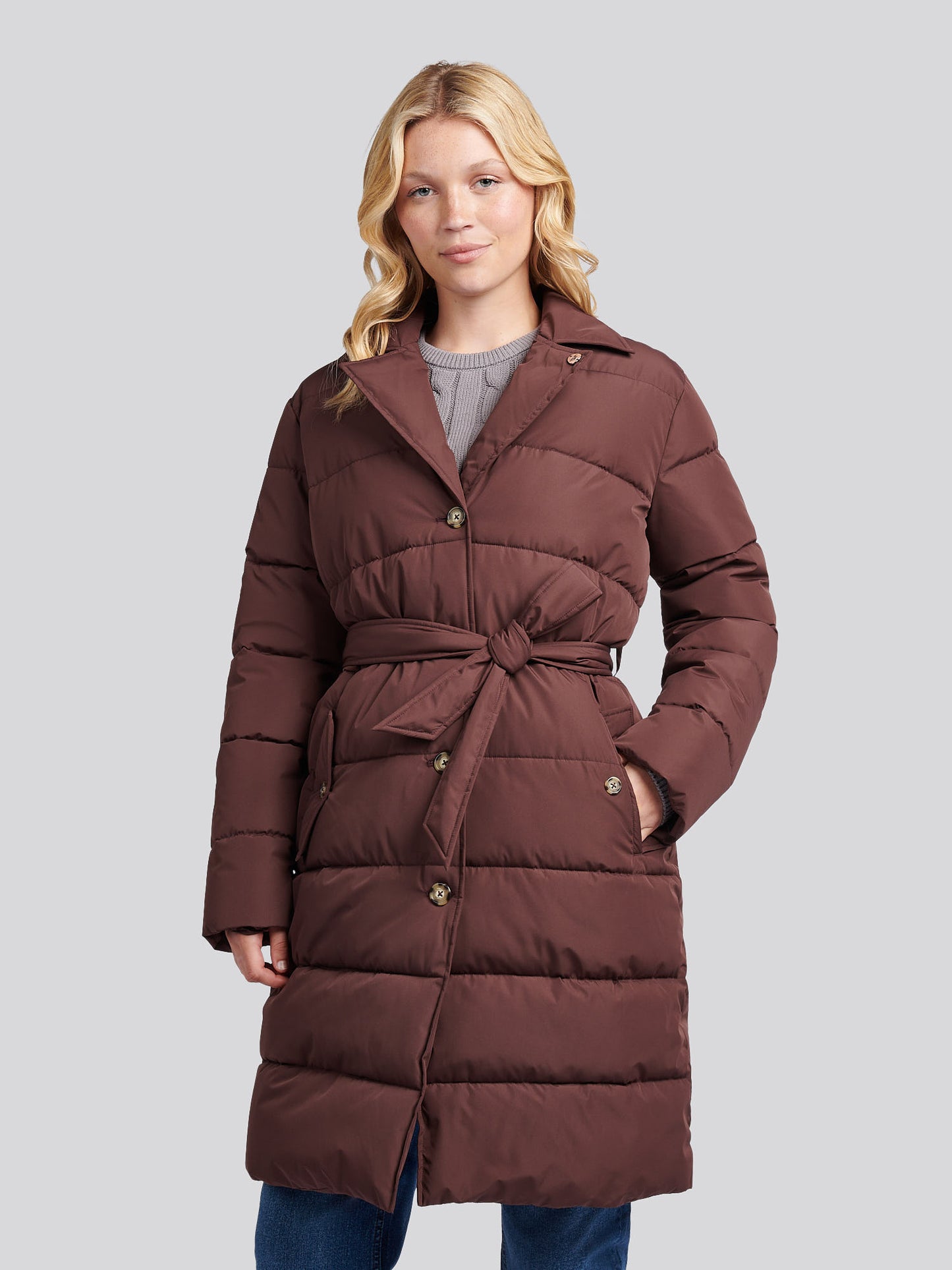 Womens Puffer Trench Coat in Puce