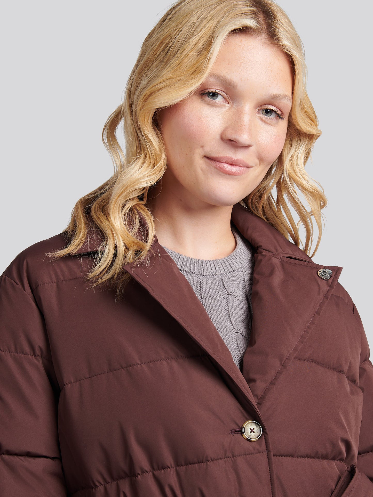 Womens Puffer Trench Coat in Puce