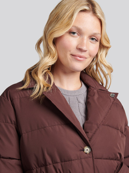 Womens Puffer Trench Coat in Puce
