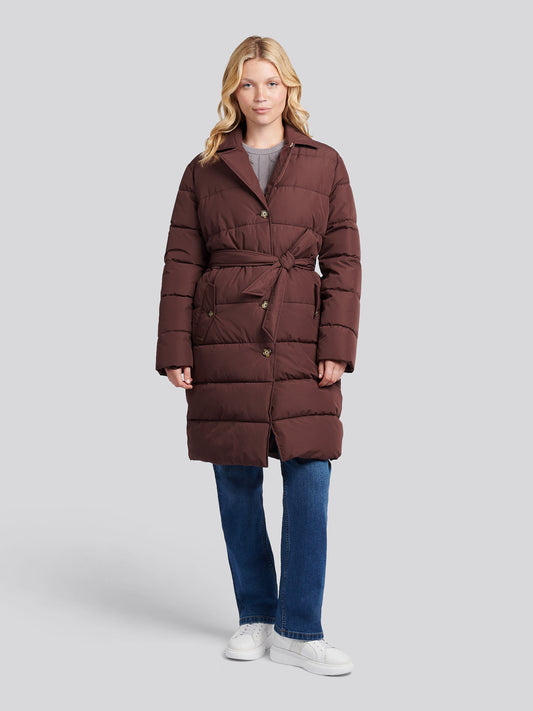 Womens Puffer Trench Coat in Puce