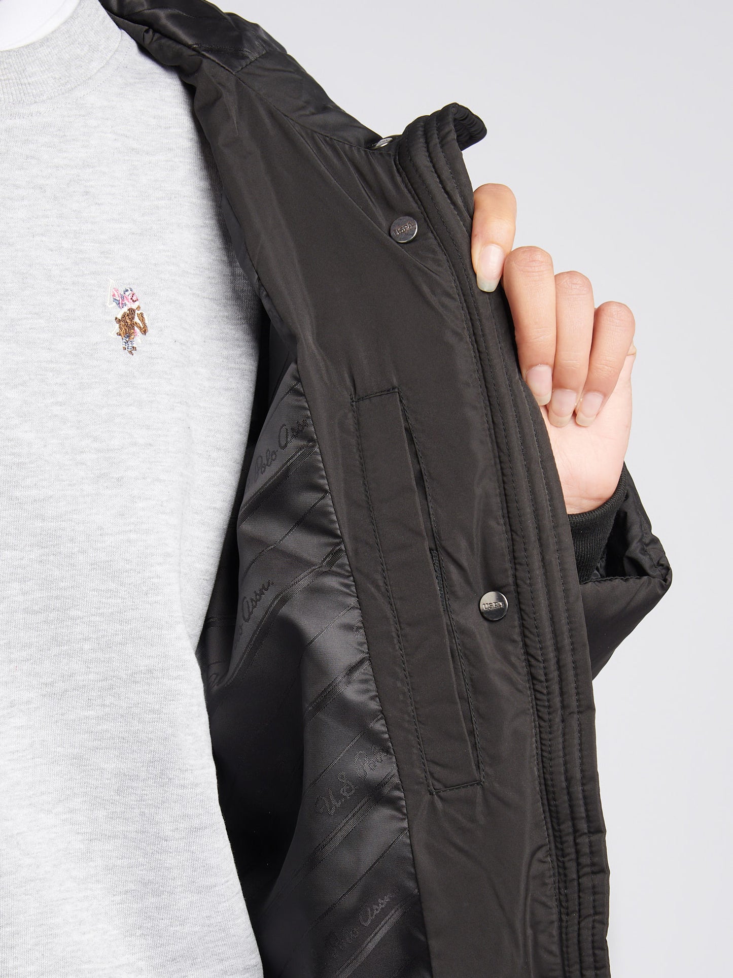 Womens Longline Square Quilt Puffer Coat in Black