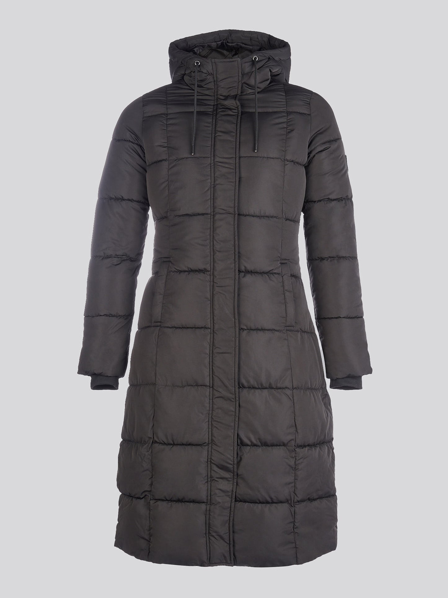 Womens Longline Square Quilt Puffer Coat in Black