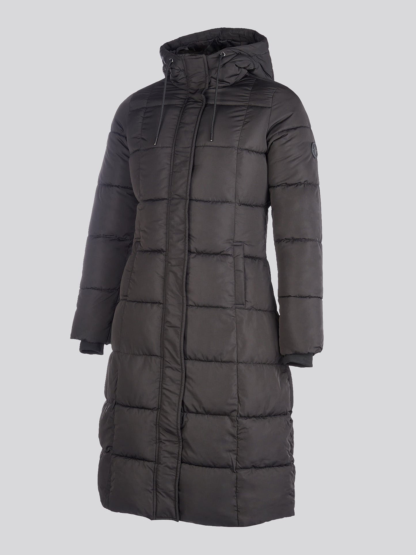 Womens Longline Square Quilt Puffer Coat in Black