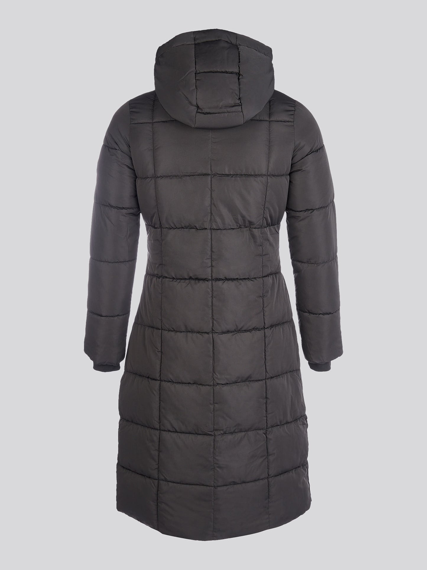 Womens Longline Square Quilt Puffer Coat in Black