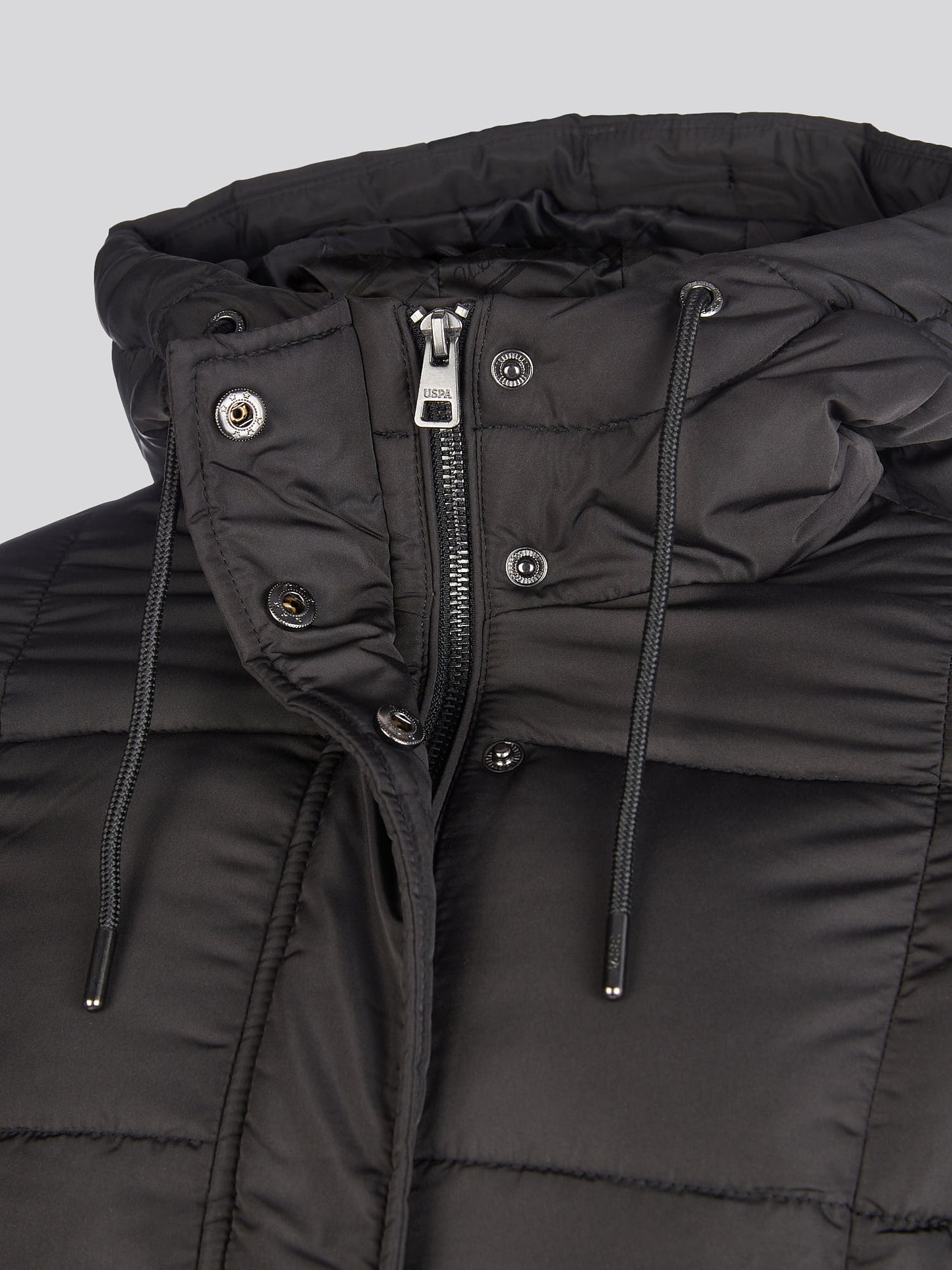 Womens Longline Square Quilt Puffer Coat in Black