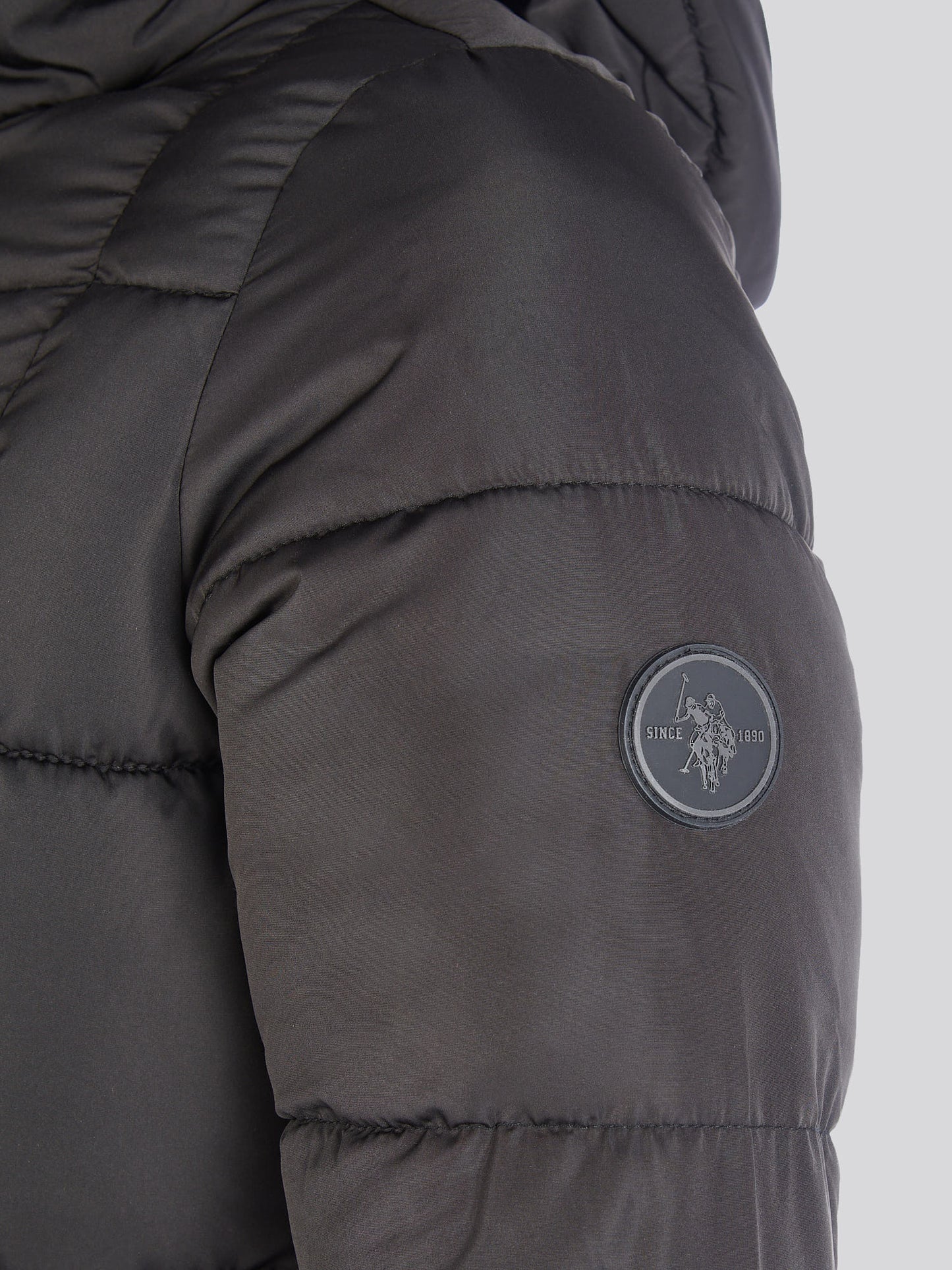 Womens Longline Square Quilt Puffer Coat in Black