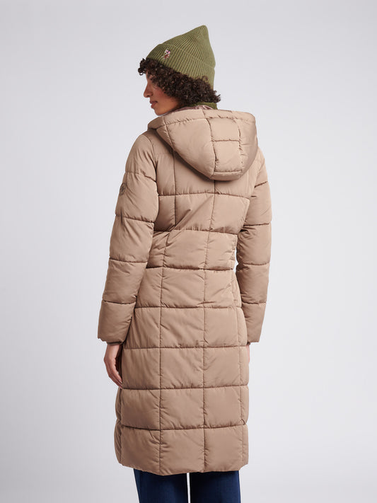 Womens Longline Square Quilt Puffer Coat in Leafless Tree