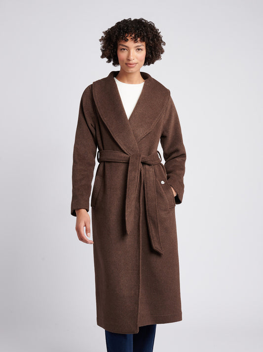 Womens Wool Blend Wrap Belted Coat in Puce