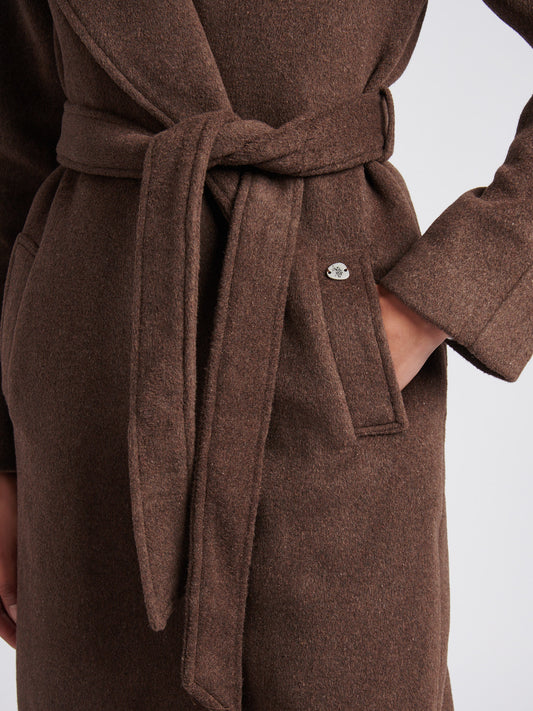 Womens Wool Blend Wrap Belted Coat in Puce
