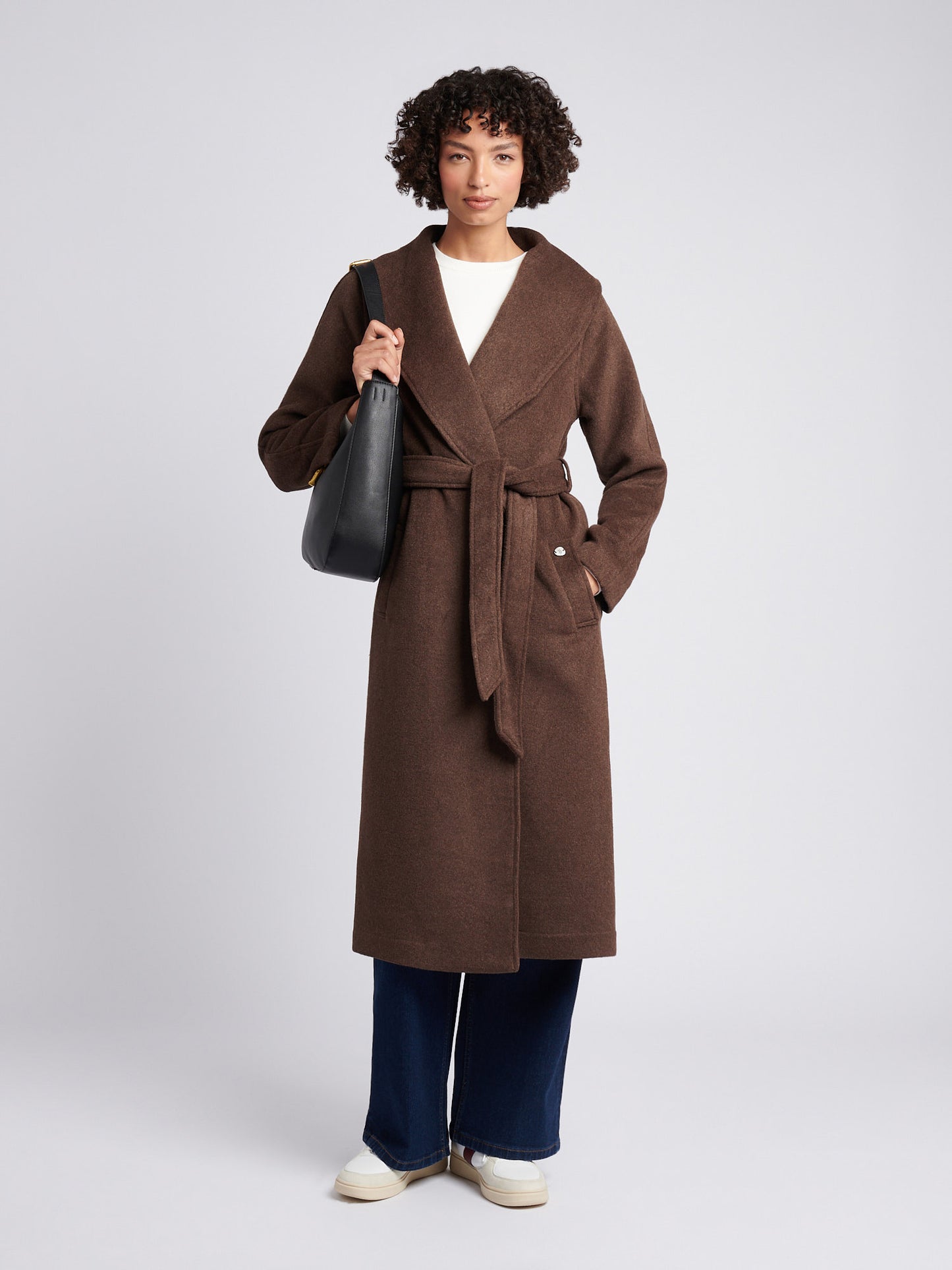 Womens Wool Blend Wrap Belted Coat in Puce