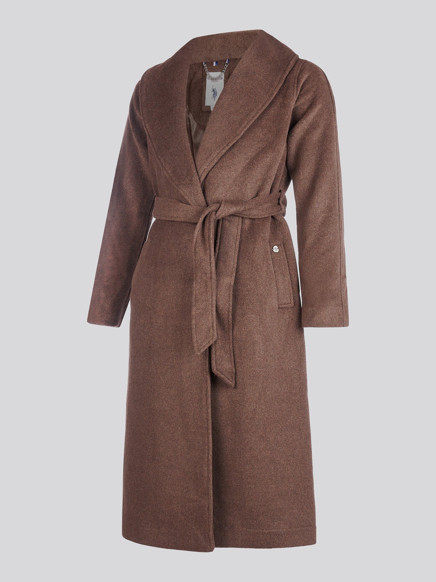 Womens Wool Blend Wrap Belted Coat in Puce