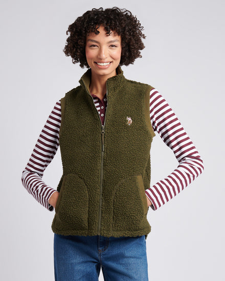 Womens Double Horsemen Borg Gilet in Kalamata Green