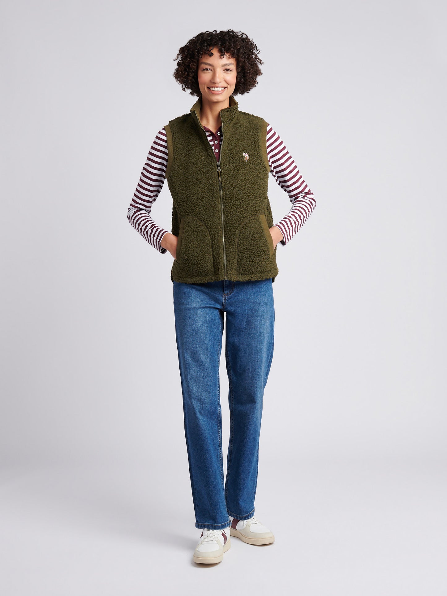 Womens Double Horsemen Borg Gilet in Kalamata Green