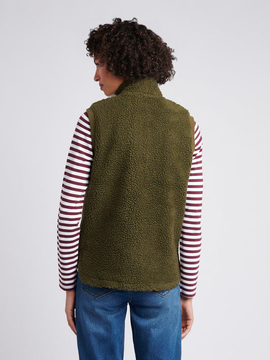 Womens Double Horsemen Borg Gilet in Kalamata Green