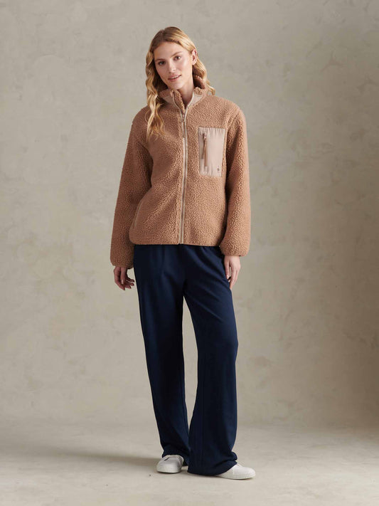 Womens Double Horsemen Borg Zip Funnel in Natural