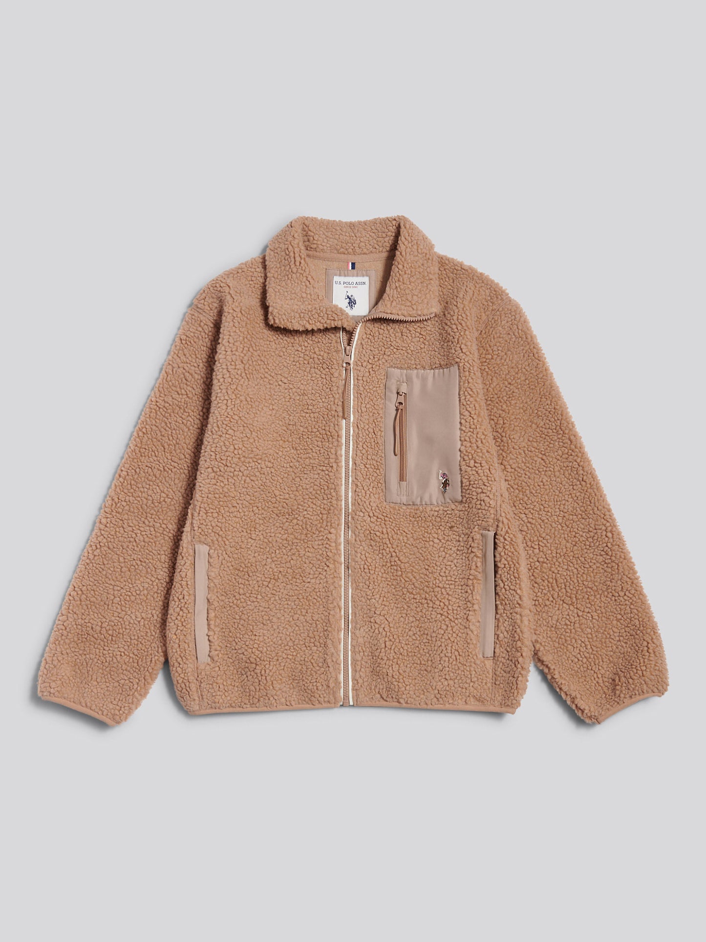 Womens Double Horsemen Borg Zip Funnel in Natural