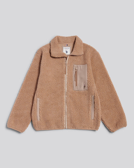 Womens Double Horsemen Borg Zip Funnel in Natural